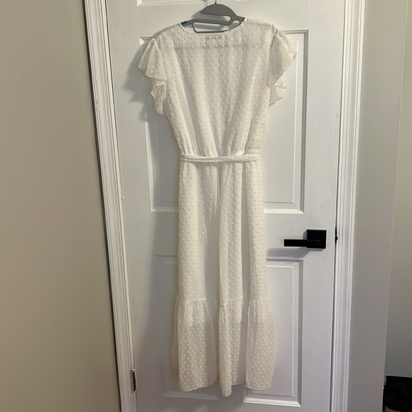 BTFBM Women Bohemian Floral Wrap V Neck Ruffle Belt A-Line Midi Dress White LG - Picture 6 of 9